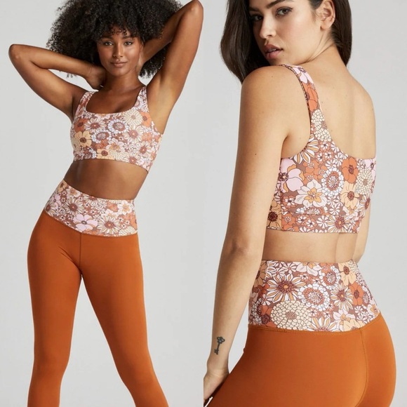 strut this x happily grey retro floral sports bra and matching leggings set - Picture 1 of 8